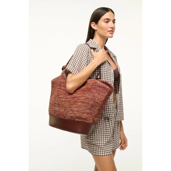 Staud XL Squillo Raffia Tote – Mahogany Brown Purse - NEW - Picture 5 of 6